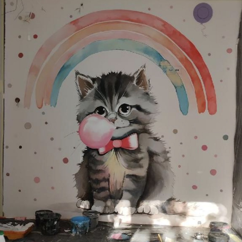 mural-kot-w-pokoju-dzieciecym